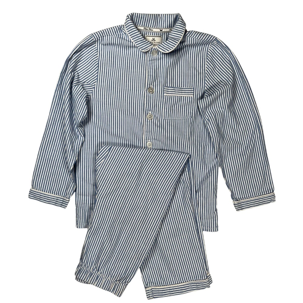 Petite Plume Pajama Set Kids Size 8 Blue White Striped Long Sleeve Button Down